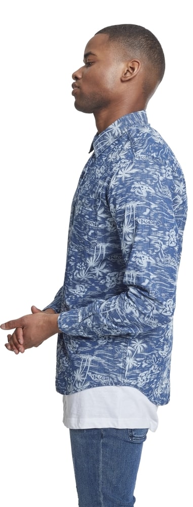 Urban Classics TB2200C - Printed Palm Denim Shirt