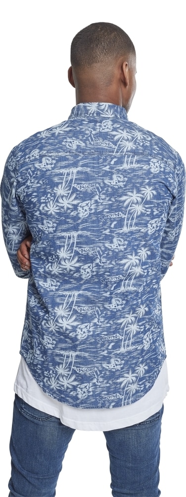 Urban Classics TB2200C - Printed Palm Denim Shirt