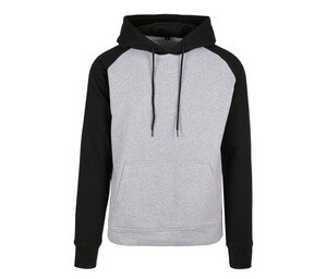 BUILD YOUR BRAND BYB005 - BASIC RAGLAN HOODY Heather Grey/Black